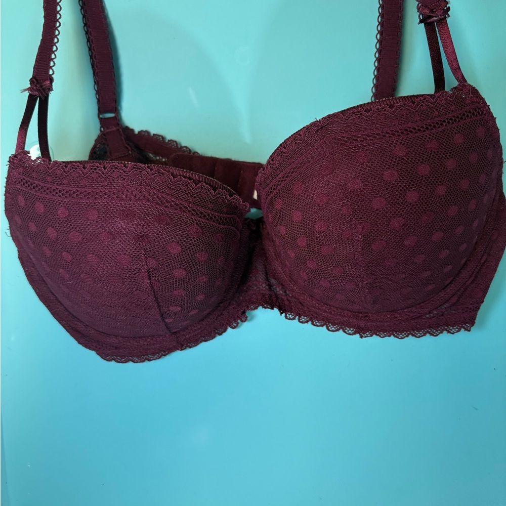 Victoria's Secret Burgundy Lace Polka Dot Bra